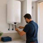 Profesional instalando un termo eléctrico en una vivienda de Valencia